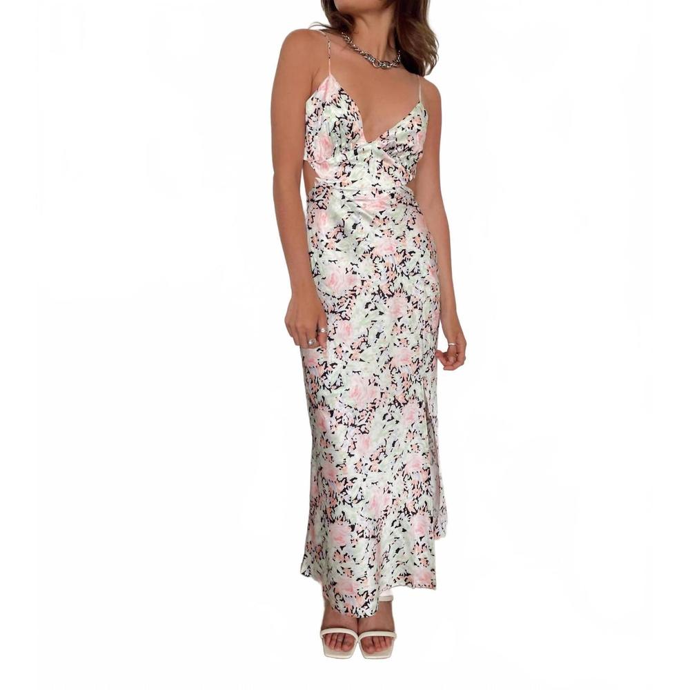 NEW ONE AND ONLY COLLECTIVE sasha floral satin cut out midi dress in black/multi